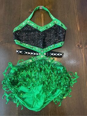 Glamour Green and Black Sequin Dance Costume Set